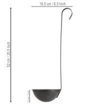 položky Dekorativní květináč s lžící, antracitový, závěsný, Ø16,5 cm, 2 kusy