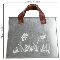 položky Dekorativní taška, stříbrná, bílá, hnědá, kovová, květináč, D22 cm, 2 kusy