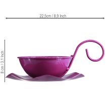 položky Dekorativní kovový čajový hrnek na podšálku, fialový, Ø11,5 cm, V8 cm, 2 kusy