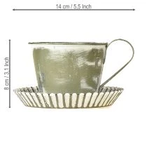 položky Dekorativní kovový hrnek, bíle praný, starožitný, Ø9cm, výška 8cm, 2 ks