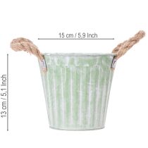 položky Dekorativní květináč, kovový kyblík na sázení, květináč s uchy, růžovo-zeleno-žlutý shabby chic Ø15cm V13cm 3dílná sada