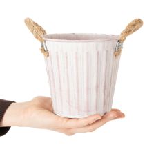 položky Dekorativní květináč, kovový kyblík na sázení, květináč s uchy, růžovo-zeleno-žlutý shabby chic Ø15cm V13cm 3dílná sada