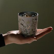 položky Dekorativní skleněná lucerna s motivem listu pro stylové bytové doplňky, 8 cm, 4 kusy