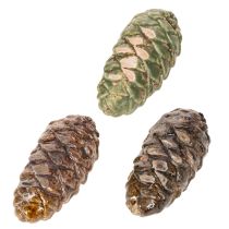 položky Dekorativní keramické šišky, různé barvy zelené, žluté, hnědé, 8,5 cm, 6 kusů