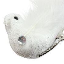 Dekorativní ptáček na klipu s třpytkami bílý 14cm 2ks