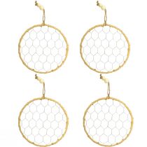 položky Dekorativní kovové závěsné kroužky z rafie, Ø20cm, 4 kusy, boho nástěnná dekorace, dekorace na okno