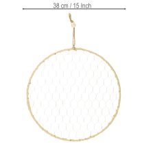 položky Dekorativní kovový prsten Ø38cm, závěsná dekorace, rafie, stříbrná, přírodní, boho nástěnná dekorace, všestranné zdobení, 4 kusy
