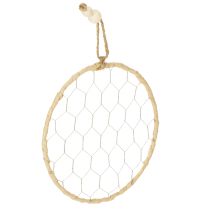 položky Dekorativní kovové závěsné kroužky z rafie, Ø20cm, 4 kusy, boho nástěnná dekorace, dekorace na okno