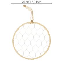 položky Dekorativní kovové závěsné kroužky z rafie, Ø20cm, 4 kusy, boho nástěnná dekorace, dekorace na okno