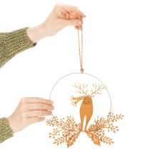 položky Vánoční ozdobný prsten, sob v prstenu, Santa Claus s dárkem, kovová dekorace, rezavý povrch, Ø18cm, sada 2 kusů