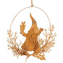 položky Vánoční ozdobný prsten, sob v prstenu, Santa Claus s dárkem, kovová dekorace, rezavý povrch, Ø18cm, sada 2 kusů