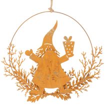 položky Vánoční ozdobný prsten, sob v prstenu, Santa Claus s dárkem, kovová dekorace, rezavý povrch, Ø18cm, sada 2 kusů