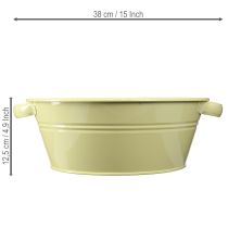 položky Dekorativní kovová miska, zelenožlutá, květinová miska s uchem, Ø33,5 cm