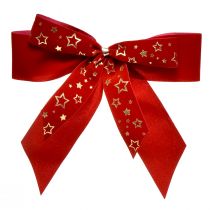 položky Ozdobná mašle šíře 4cm Červená vánoční mašle se zlatými hvězdami Ručně vyrobená mašle 16×15cm 2ks