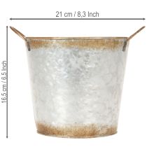položky Dekorativní květináč s uchy, květináč na rostliny, kovová nádoba, stříbrná, zvětralá ocel, Ø17cm V16,5cm