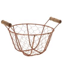 položky Drátěný koš, kovový koš s rukojetí, dřevo, rez, dekorativní, Ø18cm