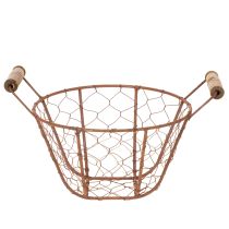 položky Drátěný koš, kovový koš s rukojetí, dřevo, rez, dekorativní, Ø18cm