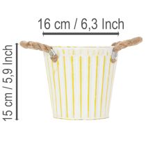 položky Kbelík na sázení, květináč s rukojeťmi, kovová dekorace růžová/zelená/žlutá shabby chic Ø16,5 cm V15 cm 3dílná sada