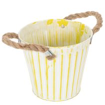 položky Kbelík na sázení, květináč s rukojeťmi, kovová dekorace růžová/zelená/žlutá shabby chic Ø16,5 cm V15 cm 3dílná sada