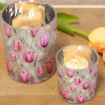 položky Elegantní lucerna s motivem tulipánů pro jarní dekoraci, 12,5 cm, 2 kusy.