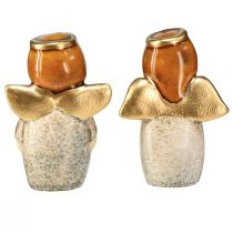 položky Okouzlující andělské duo z keramiky v krémově bílé barvě se zlatými akcenty - 8,6 cm - Nebeské ozdobné figurky - 2 ks