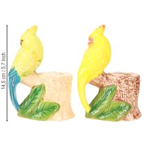 položky Svícny s exotickými ptáci, ručně malované, keramické, V14,5 cm, 2 ks
