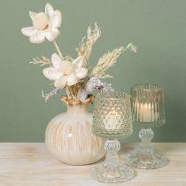 položky Skleněný svícen na čajové svíčky s tečkami a drážkami, výška 15 cm, 2 ks