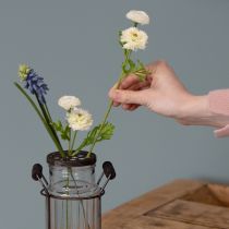 položky Skleněná láhev v kovovém košíku, ideální pro dekorativní akcenty v obývacím pokoji, 20 cm