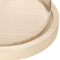 položky Skleněný zvonek na dřevěném podnosu, sklenice, čirý, přírodní, Ø17cm, H24cm