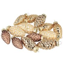 položky Skleněné kužely k zavěšení, kužely, sklo, hnědé, zlaté, 5,5 cm, 14 kusů