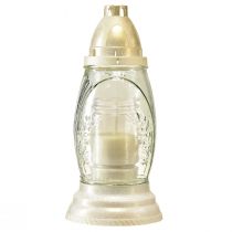 položky Hrob světlá skleněná váza retro hrobová lucerna čiré bílé zlato Ø11cm V26,5cm