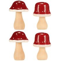 položky Dřevěné houby, muchomůrky, dekorace, dřevo, FSC, červenohnědé, V 6,5/7 cm, 4 kusy