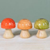 položky Dřevěné houby, podzimní dekorace, houby, zelená, červená, oranžová, v 6,5 cm, 9 kusů