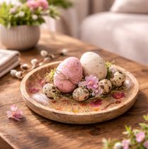 položky Dřevěné talíře s květinami a motýly, přírodní růžové, Ø15cm, 3 kusy