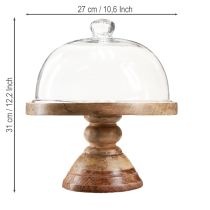položky Dřevěný talíř se skleněnou kopulí, dekorativní skleněný zvonek, Ø27cm V31cm