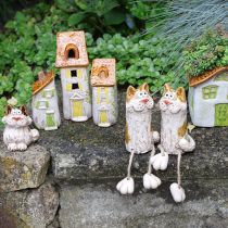 položky Rustikální keramický domeček s jasným LED osvětlením, ideální jako atmosférická dekorace na stůl, 15 cm, 2 kusy