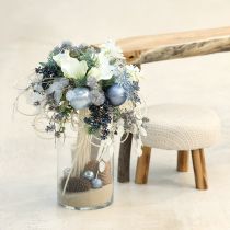položky Sada modro-stříbrných skleněných koulí – matných a lesklých, skleněné dekorace pro zimní květinové aranžmá, 7,5 cm, 12 kusů