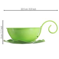 položky Kovový dekorativní hrnek, jablečně zelený, s podšálkem, V8cm Ø11,5cm, 2 kusy