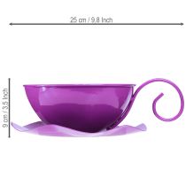 položky Kovový dekorativní hrnek Ø16cm V9cm šálek s podšálkem fialový 2ks