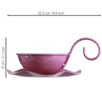 položky Kovový dekorativní hrnek s podšálkem, růžový, V8cm Ø11,5cm, 2 kusy