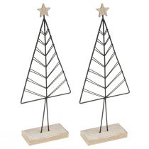 položky Mini vánoční stromek kov dřevo černá přírodní 28cm 2ks
