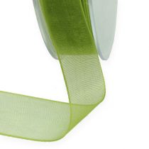 položky Organzová stuha zelená dárková stuha tkaný okraj olivově zelená 15mm 50m