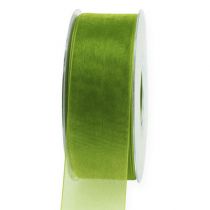 položky Organzová stuha zelená dárková stuha tkaný okraj olivově zelená 40mm 50m
