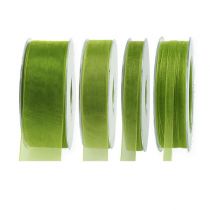 Organzová stuha zelená dárková stuha tkaný okraj olivově zelená 50m