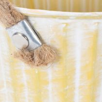 položky Květináč, kovový květináč s uchy, dekorativní květináč, růžový/zelený/žlutý, shabby chic, Ø12 cm, V10 cm, sada 3 ks