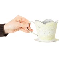 položky Květináč, dekorativní držák na kávový filtr, kovový kelímek na sázení, zelenobílá květinová dekorace, shabby chic, V11cm Ø11cm