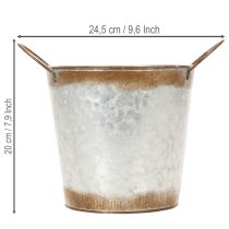 položky Kovový květináč, miska, květináč s uchy, stříbrný, rezavý povrch, Ø18 cm V20 cm