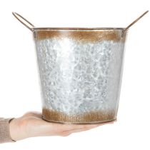 položky Kovový květináč, miska, květináč s uchy, stříbrný, rezavý povrch, Ø18 cm V20 cm