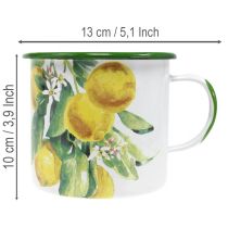 položky Smaltovaný květináč, dekorativní květináč s citronovou větvičkou, květináč ve středomořském stylu Ø9,5 cm V10 cm