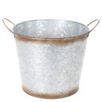 položky Květináč s uchy, dekorativní miska s rezavou úpravou, stříbrná kovová nádoba Ø26cm V25,5cm